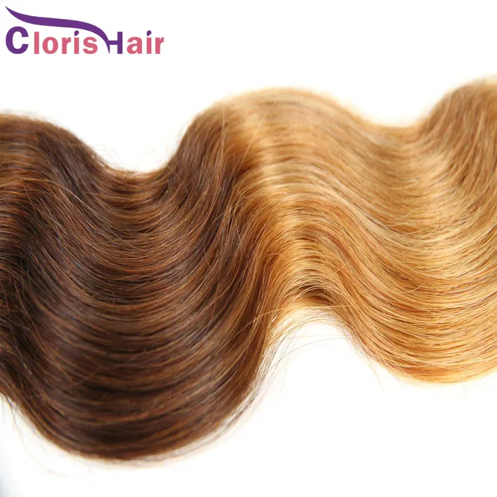 Blonde Cheveux Humains Bundles Vierge Péruvienne Corps Vague Ombre Armure Pas Cher 1B 4 27 Trois Tons Ondulés Extensions de Cheveux Colorés Fin Saine