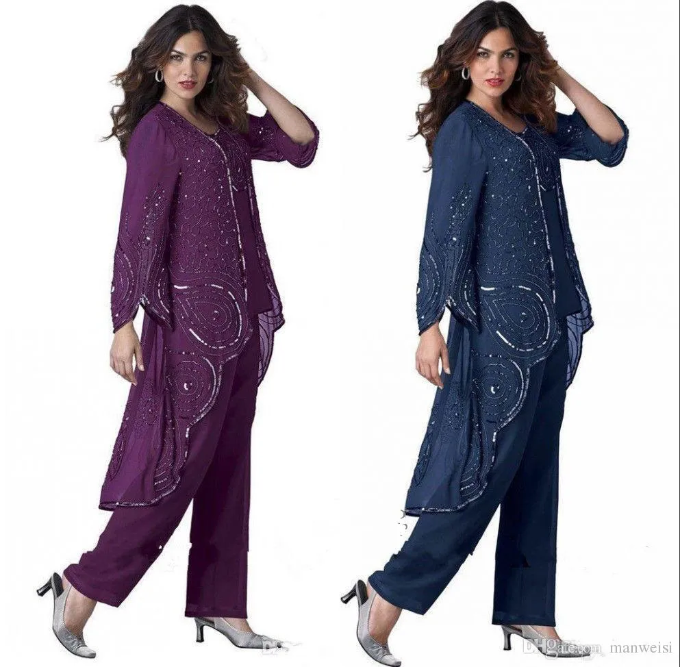 Mãe azul marinho da noiva calça ternos para casamentos frisados ​​plus size noivo vestido com jaqueta de ocasião especial mães roupas de roupa