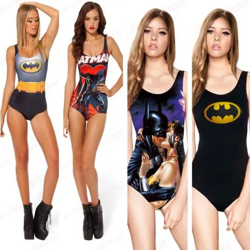 مثير باتمان المايوه قطعة واحدة مثير ملابس السباحة ارتداءها الطباعة الرقمية أنا باتمان سوبرمان عجائب امرأة السباحة