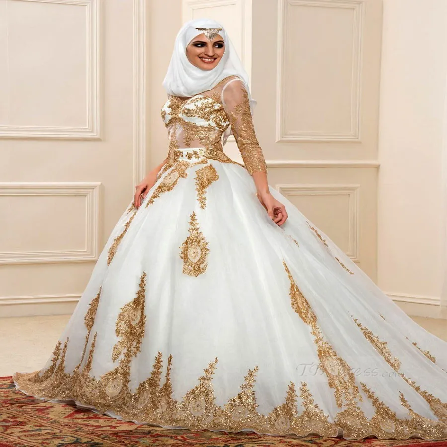 Ball Gown Hijab Wedding Dress 2019 Chinese Style Muslim Red