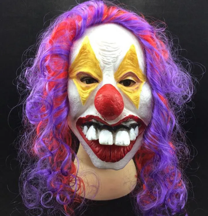 Gruselige Clown-Maske für Erwachsene, Halloween, böser Killer, Kostüm, Horror, lustige Latex-Haare, Vollgesichtsmasken, Party-Kostüm, Cosplay-Zubehör