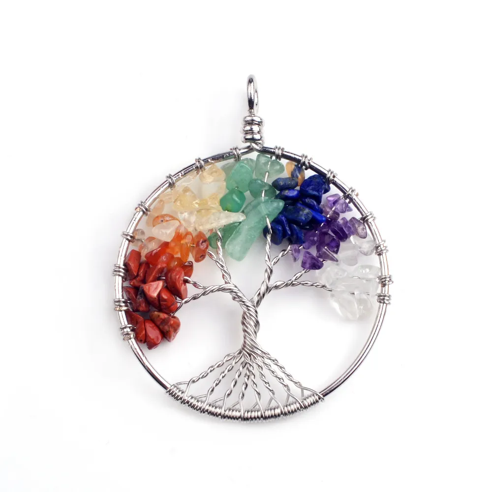 Fashion classic old pendant necklace gem tree 7 chakra stone beads tree of life for men and women gift for Mother's day gift