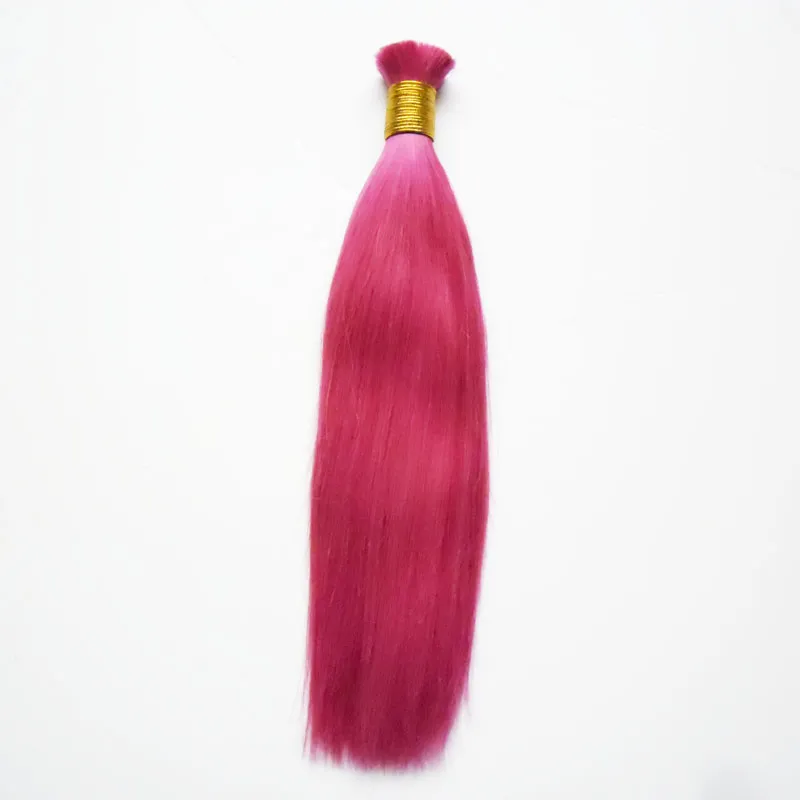 Brazilian Straight Bulk Human Hair For Braiding 1 Bundle Free Shipping 10 to 24 Inch Pink Color Hair Extensions
