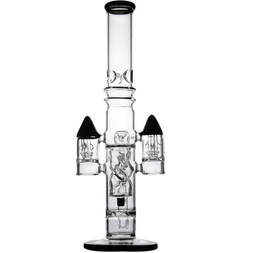 high quality 16 inches Black solid base hookahs Glass Bongs with slits rocket perc tube Water Pipe with 18 mm joint