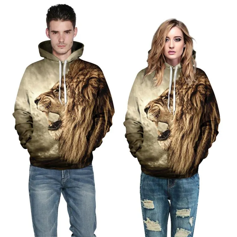 2017 New Lovers Casual Hoodies Sweatshirts Pullover Long Sleeve 3D Printing Tiger lion Sweater Fall Winter Clothing Loose 