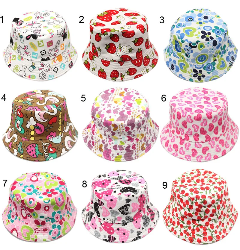 30 Colors Outdoor hat Children grid Bucket Hat Casual Flower Sun Printed Basin Canvas Topee kids fisherman caps Baby Beanie Caps M429