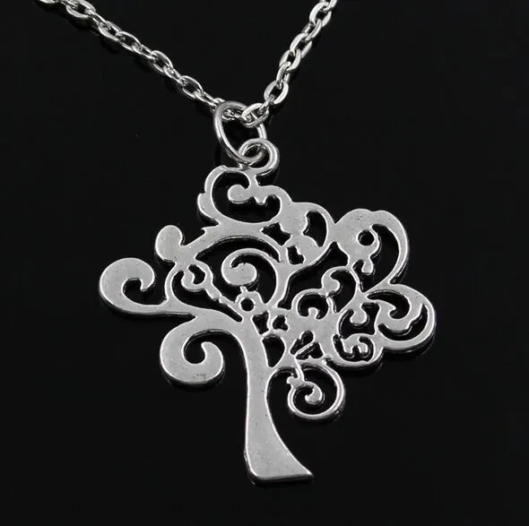 60 teile/los legierung Silber Hohl Baum des Lebens charms Anhänger Kette Pullover Halskette Schmuck Geschenk für Schmuck Machen Diy 50 cm NEUE