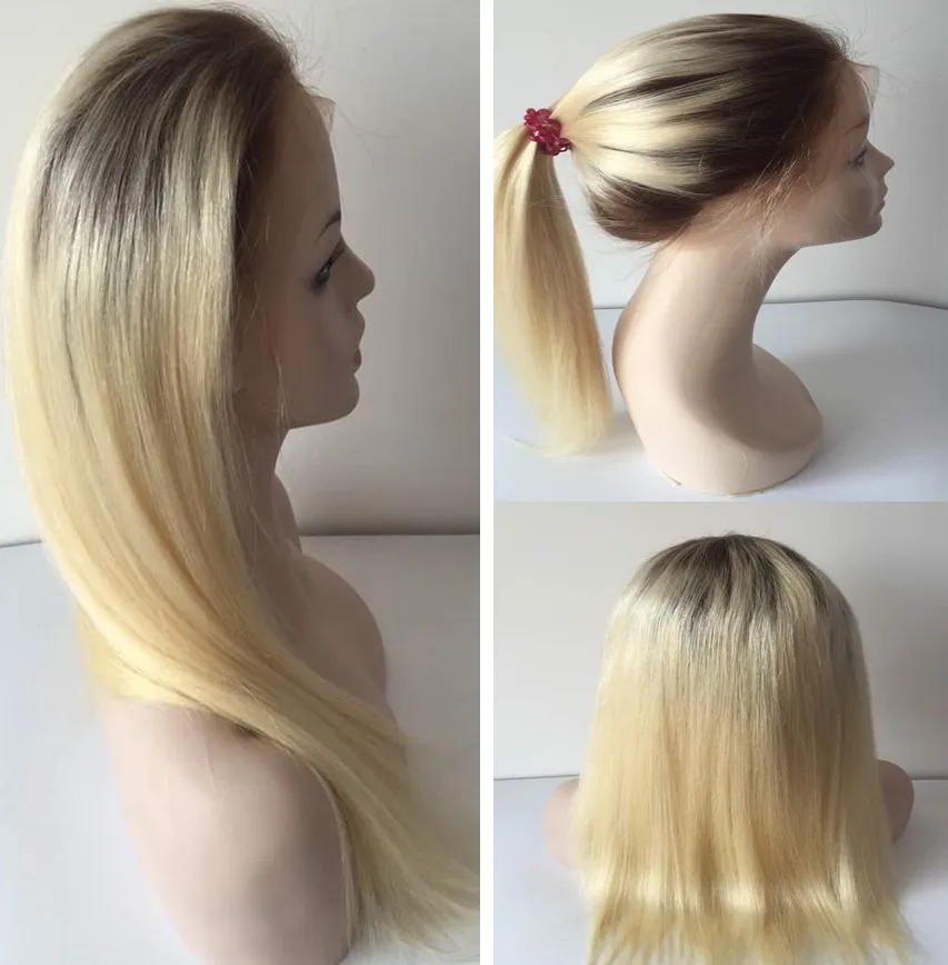 100 Human Hair Siwss Lace voorpruik 20 inch OMBRE kleur 4/613 blonde volledige kanten pruiken snelle express levering