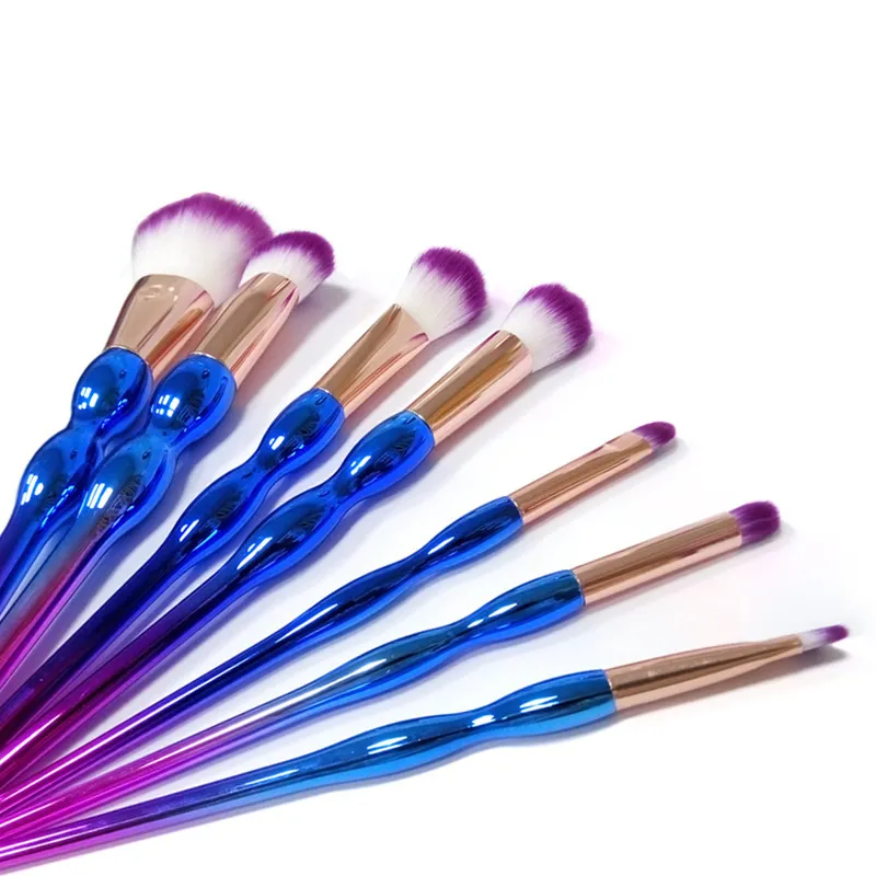 Nuovo Itime 7pcs / set Spazzola a sirena Set di pennelli per trucco a spirale Spazzola per il viso a crema Spazzola multiuso di bellezza Cosmetic Rainbow Brush OPP