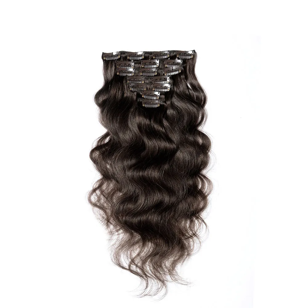 100 인간의 머리카락 확장에 뜨거운 물결 모양의 클립 120g # 2 여자의 머리카락 연장 클립 인간의 머리 확장