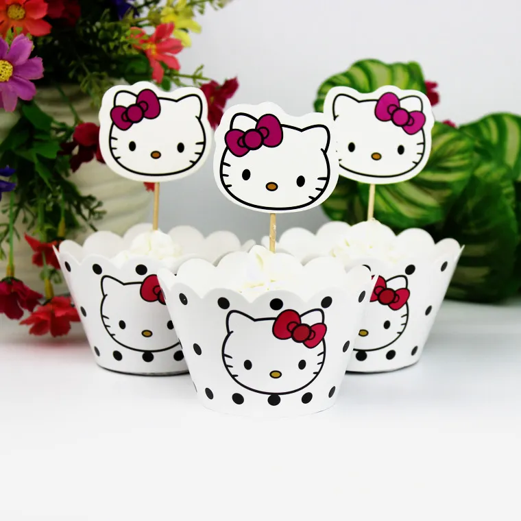 12 conjuntos de favores do partido meninas dos desenhos animados cupcake wrapper inserido decoração do cartão de aniversário favores do partido do bolo suprimentos de cozimento do bolo