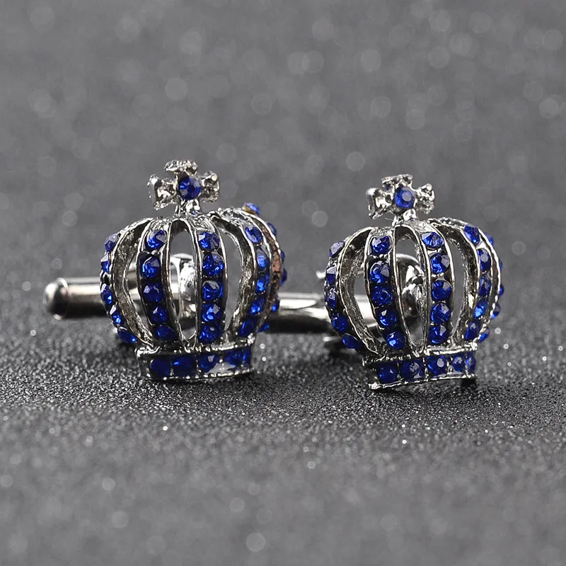 Fashion Elegant Maiden Set Drill Crown Cuff links Imperial Crown Cufflinks French Crown Cufflinks Stainless Steel Vintage Women Wedding Gift