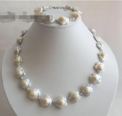 White Baroque Reborn Freshwater Pearl Necklace Armband Set