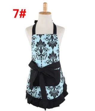 Cotton Retro flower Kitchen Apron Woman Flirty Aqua Damask Ruffled Chef Floral Cooking Aprons top quality with the factory price