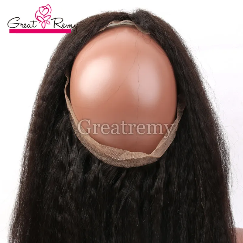 Réglable 360 Frontal 2242 pouces Kinky Droite Dentelle Suisse Cheveux Brésiliens Greatremy Cheveux Humains Pleine Bande De Dentelle Frontale avec Bébé Ha6269767