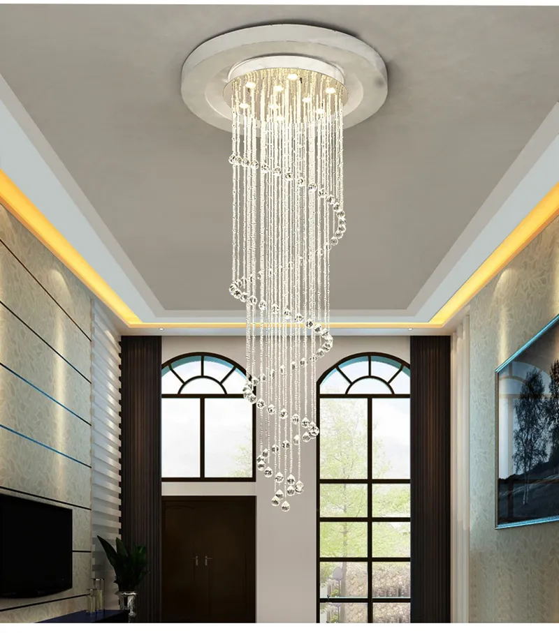 Modern Spiral Crystal Chandeliers Lighting Raindrop Stairs Chandelier Lamps GU10 Pendant Light Fixtures for Dining Room Indoor Home Deco