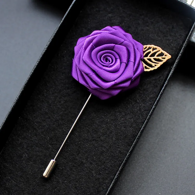 ローズコサージュグリームブローチピンマン結婚式サテン花Boutonniere Prom Tuxedoパーティーアクセサリー装飾マルチカラー