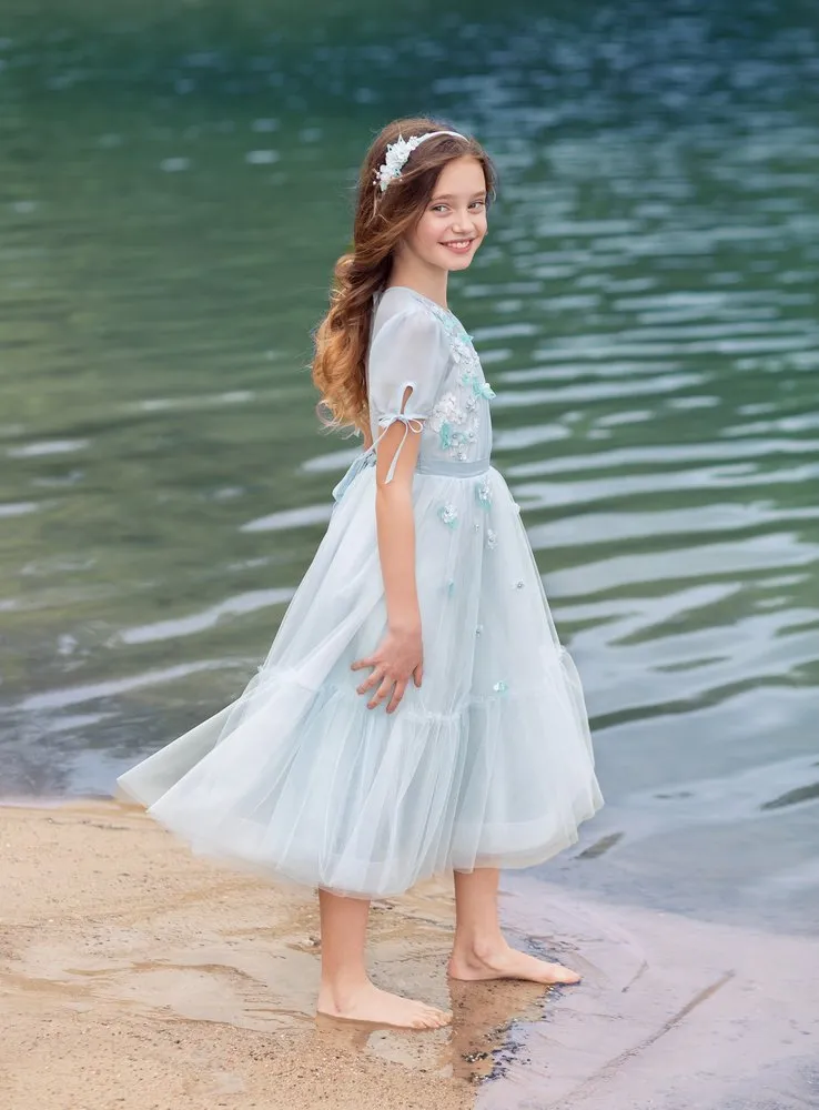 Vestidos de Primera Comunion Papilio Kids First Причастия Платья для маленьких девочек Длина Чай Чай Богемский Бохо Цветок Девушка Платье Рукава