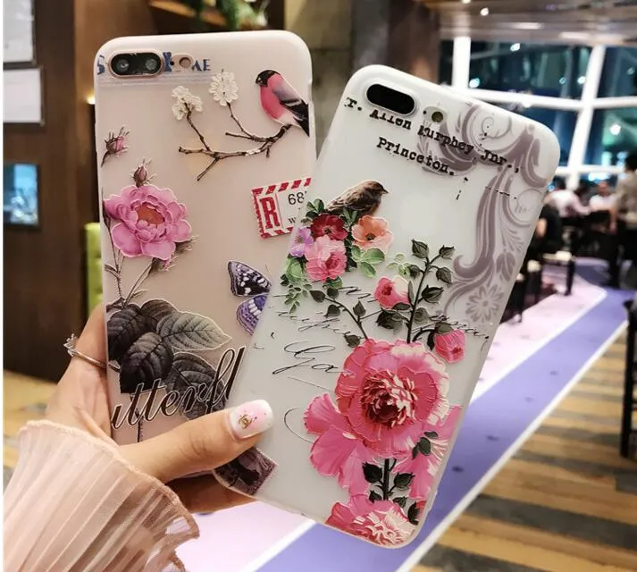 3D Relief Flower Cases For iPhone 6 X 10 7 Plus Soft Silicon Phone Cover 7 6 6S Case Accessories