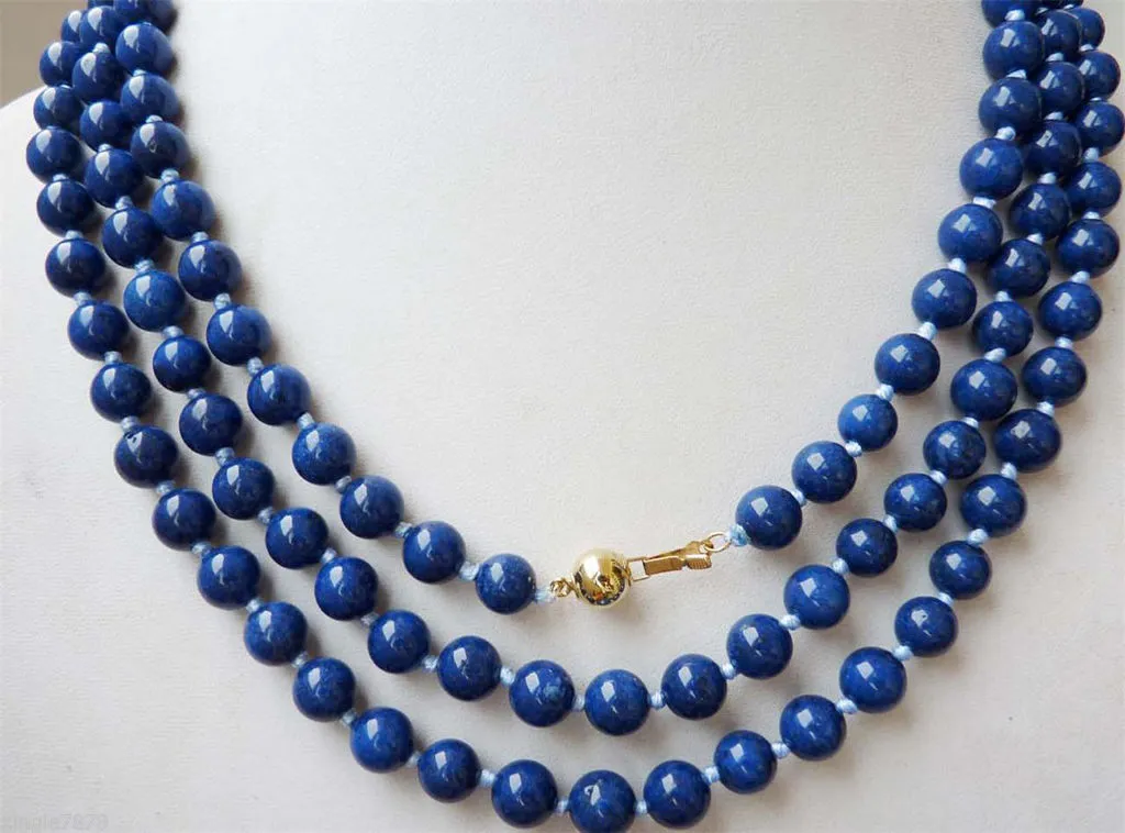 Collana di pietre preziose con perline rotonde blu scuro di lapislazzuli egiziani da 8 mm 50 ''