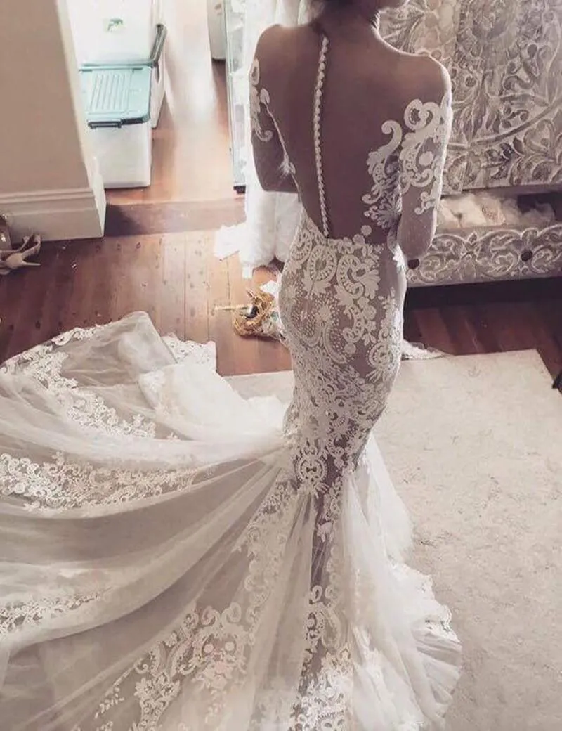knee length dresses for ladies Fit and Flare Open Back Wedding Gown,Lace-Appliqued Bridal Dress,WD01104, US16 / Champagne main image 1