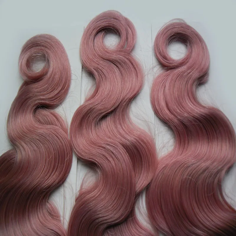 Rey ombre human hair Tape in hair extensions body wave 300g #1B / Pink ombre The entire head of hair