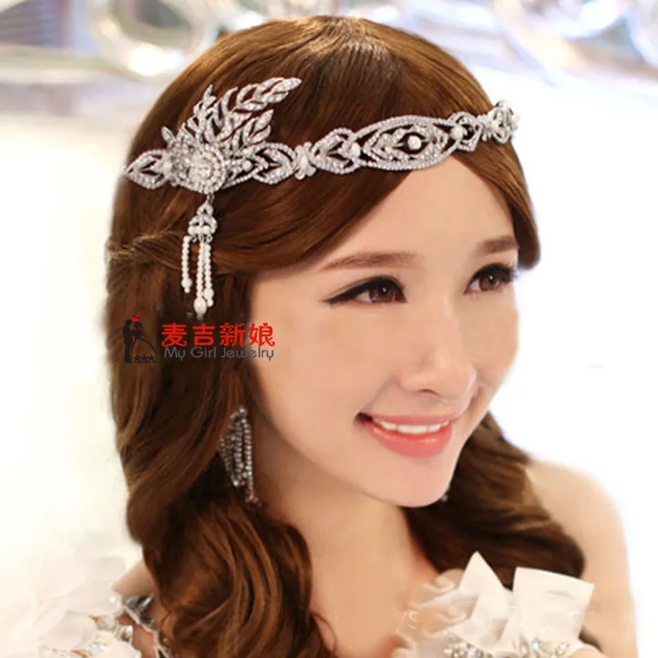 1920s Flapper Great Gatsby Hair jewelry Wedding Headband vintage hair accessories coroa noiva head chain7684614