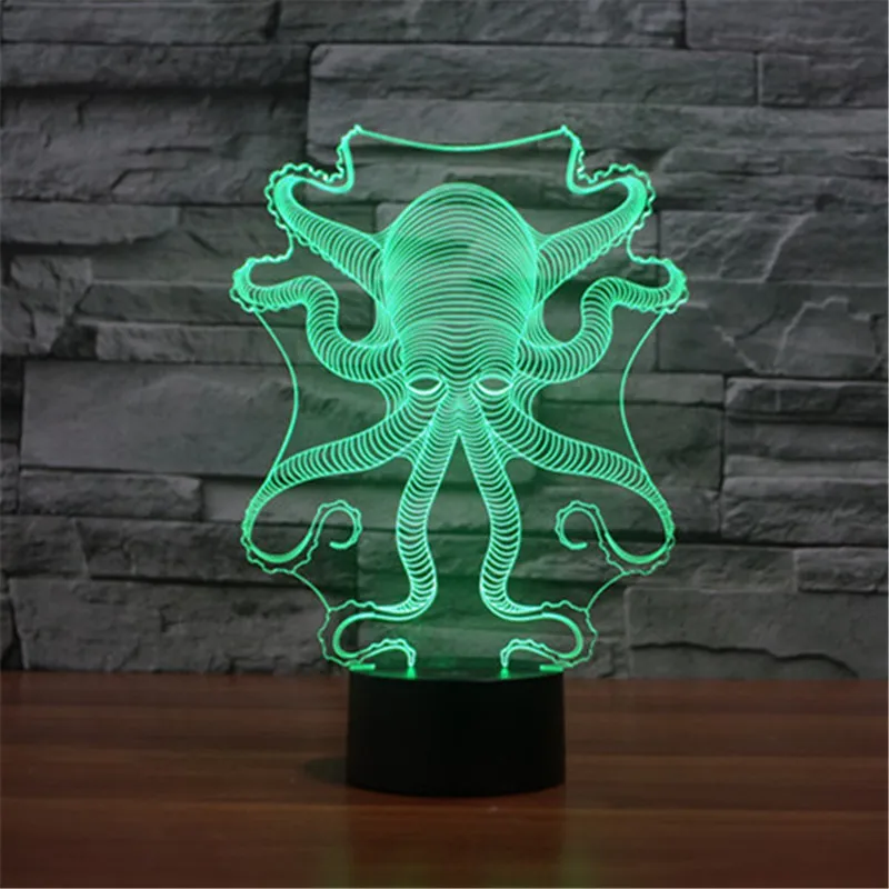 Octopus Creative 3D Acrylic Visual Home Touch Table Lampa 7 Färger Ändra Konst Dekor USB LED Barns skrivbord Nattlampa TD158