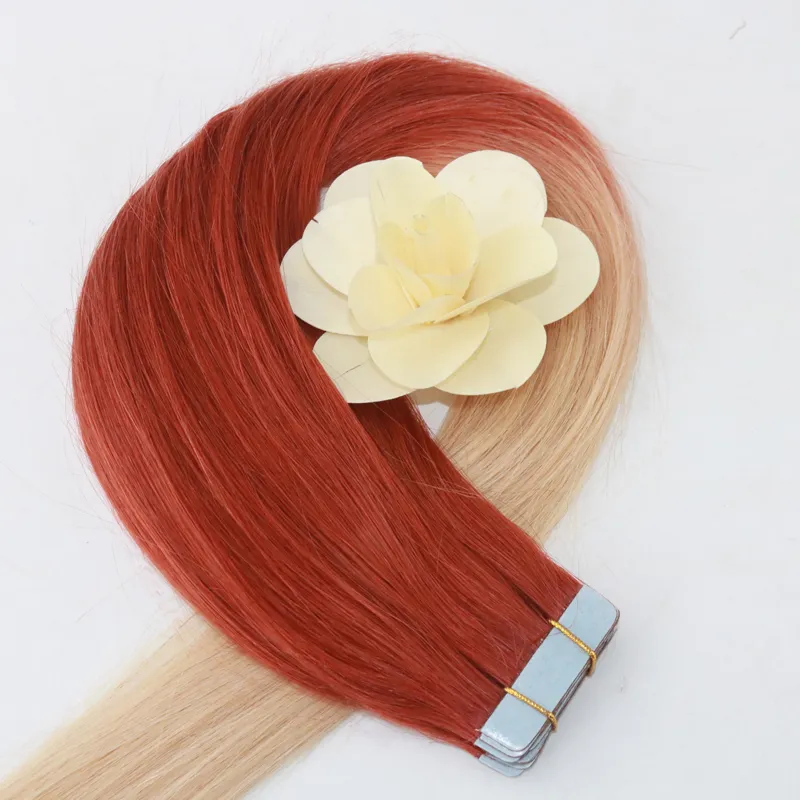 Ombre Human Hair Extensions of Tape Ombre Hair Color #3 Fading to #613 Skin Weft Remy Human Hair 50g Package