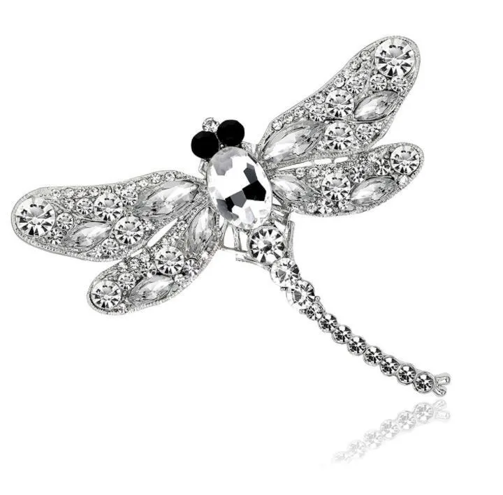 Rhinestone Dragonflyブローチのための女性アンティークゴールドカラースカーフラペルブローチピン動物クリスタルジュエリーギフト送料無料