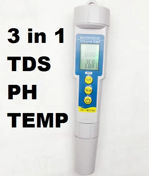 Partihandel- Multi-parameter Digital TDS-testare PH-mätar Temperatur Vatten Kvalitet 0,01 Acidometer för akvariumfiskmonitor