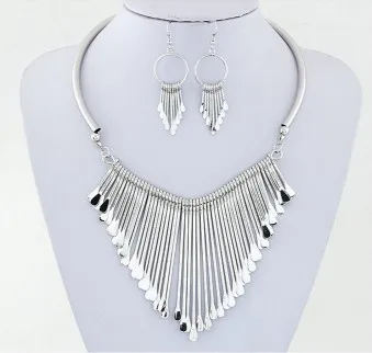 Designer Necklace Earring Sets Luxury Metal Tassels Pendant Chain Bib Necklace Earrings Gifts For Her Jewelry Set