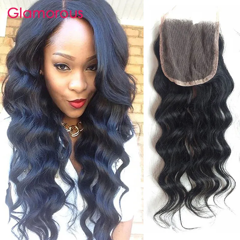 Glamour 100 Virgin Human Hair Piezing Body Body Body Wave Straight Wave Recurio Curly Curly Closures che separa 4x4 lac5927267