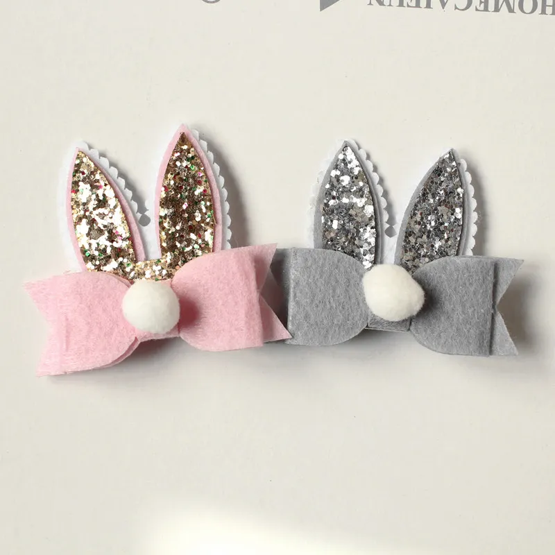 20st Cartoon Rabbit Ear Hair Bow Prince Baby Girl Hair Clips Bows Hairn Pin With Soft Ball Kids Söta djur Hår Barrettes Pink276315P