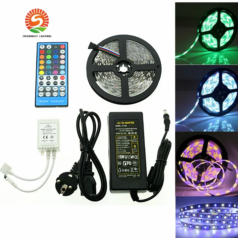 Intero set Impermeabile 5M 300LED 5050 SMD RGBW RGBWW Striscia flessibile a LED 60leds / M Kit di illuminazione a strisce luminose a tubo a nastro