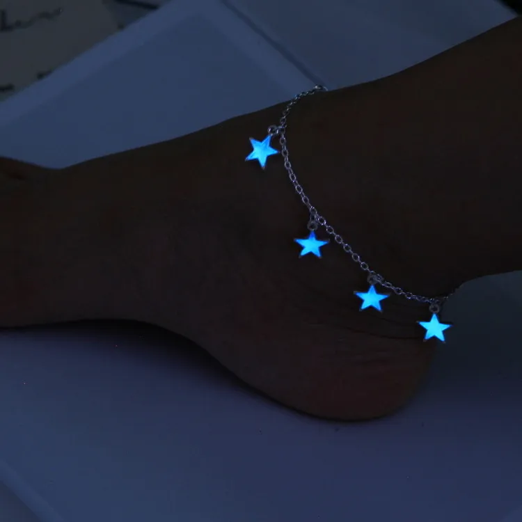 Lights Ladies Beach Wind Blue Five - Star Tassel Anklet Anklet Luminous Stars الحلي