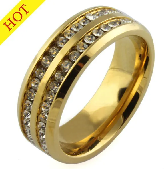 Luxury 18K gold Plated 2 row CZ diamond rings Top Classic Design Wedding Band lovers Ring for Women and Men wholesale