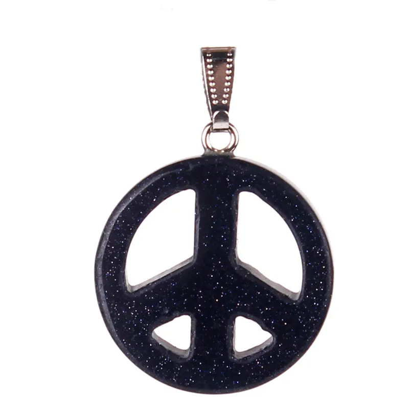 Hot Selling Vintage 31mm Peace Sign Naturlig Färgrik Körsbär Kvarts Blå Sand Sten Malachite Hängsmycke Charms För Europa Style Jewlery Making