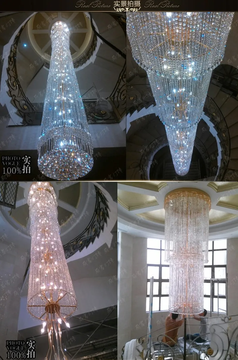 Lustre en cristal contemporain lampe d'escalier en colimaçon villas duplex longue la maison grand lustre d'éclairage en cristal salon
