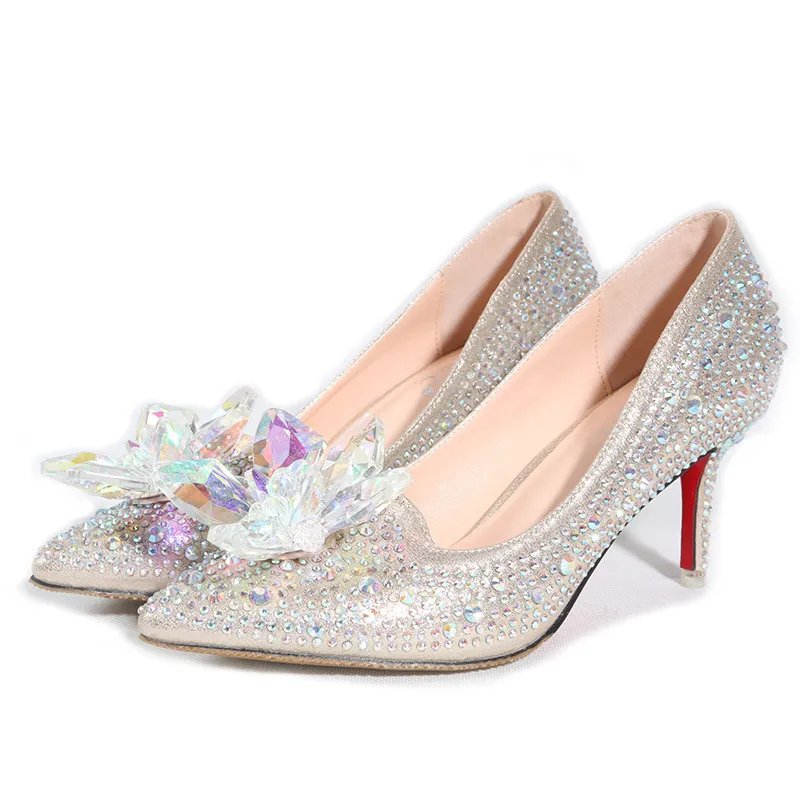 Cinderella Girls Party Prom Homecoming Shoes 2017 Bling Bling Crystals Rhinestones High Heels Silver Champagne Wedding Shoes For B2267