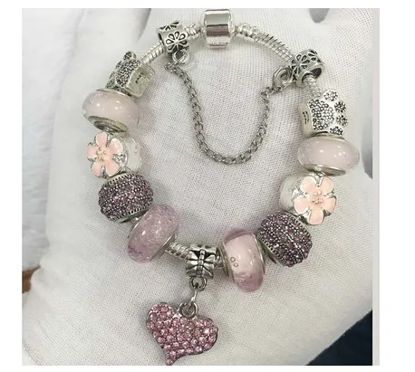 Charm-Anhänger aus 925er-Sterlingsilber, passend für europäische Pandora-Armbänder, Armreifen für Frauen, Blumen-Kristallkugel-Charm-Perlen, Schlangenkette, Modeschmuck