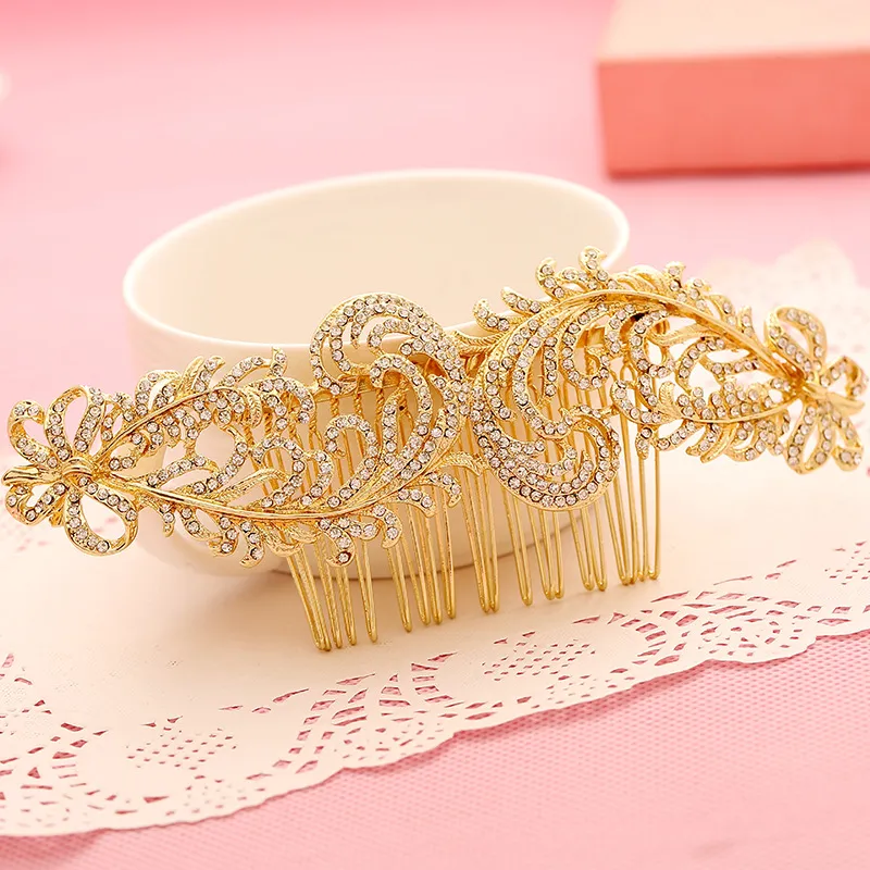 Accessori capelli da sposa fatti a mano in oro Cristalli di fascia alta Posticci da sposa Delicati piccoli pettini capelli da ballo H118277i