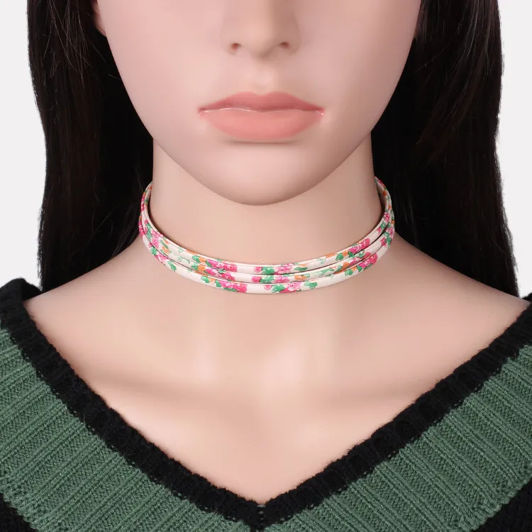 2017 New Hot Choker European och American Necklace Multi - Storey Flower Leather Halsband Kokers 5 färger