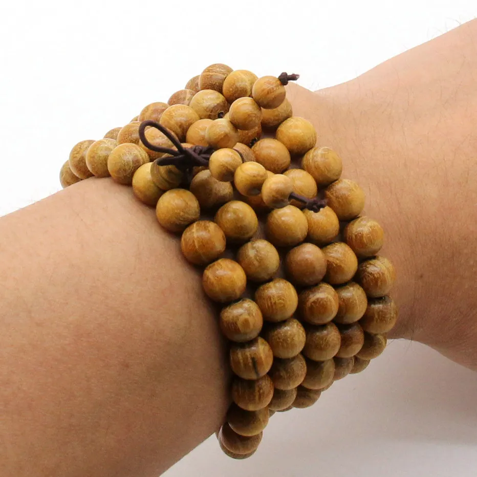 10 stks / partij 8x108 Klassieke Tibetaanse rozenkrans voor mannen en vrouwen hete Wenge Wood Natural Yellow Hout Prayer Mala Beaded Armbanden of Ketting