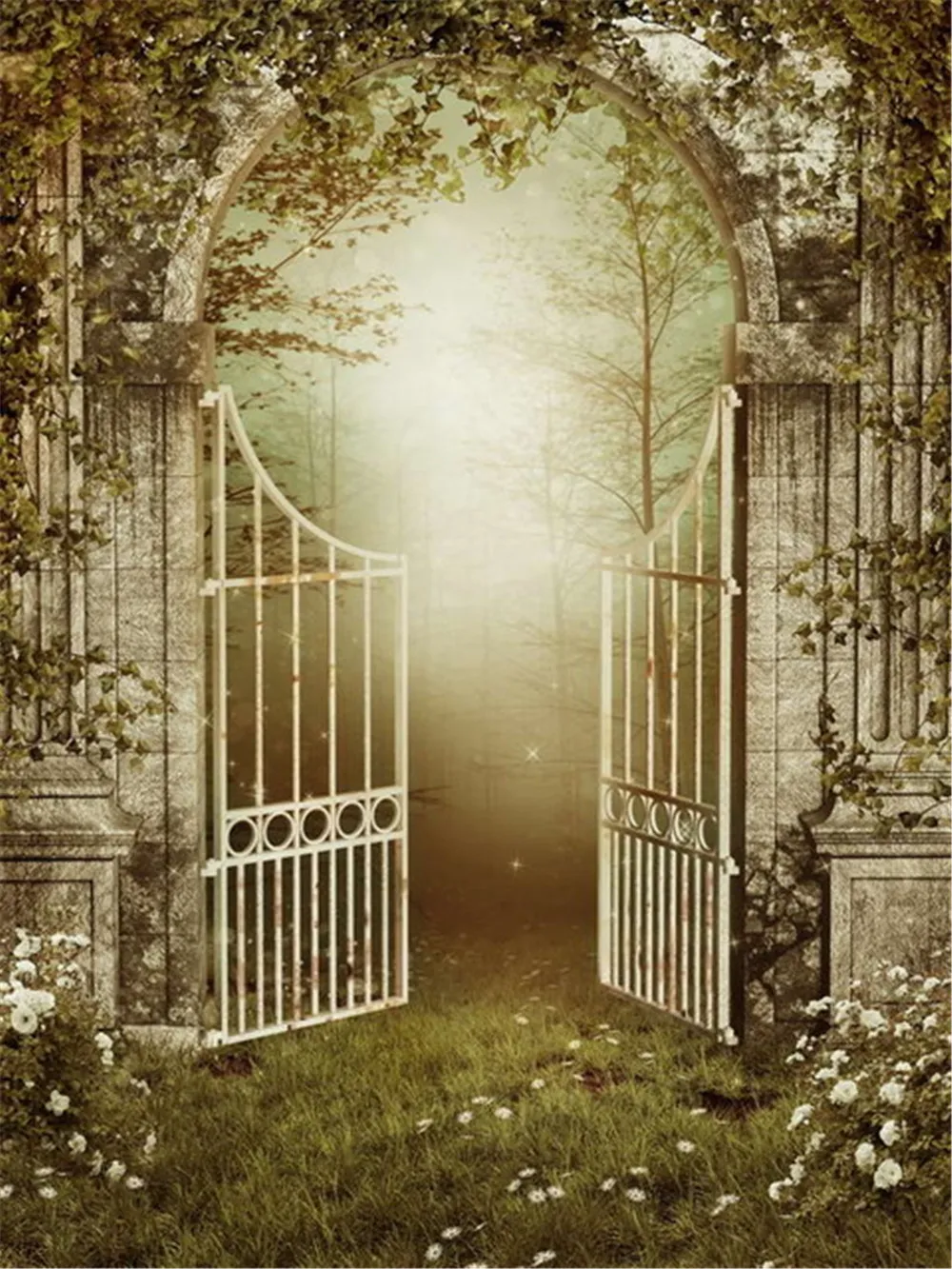 Vintage Photo Background Fairy Tale Vit Rosor Gammal Iron Gate Mysterious Forest Photography Backdrops Studio Booth Wallpaper Props