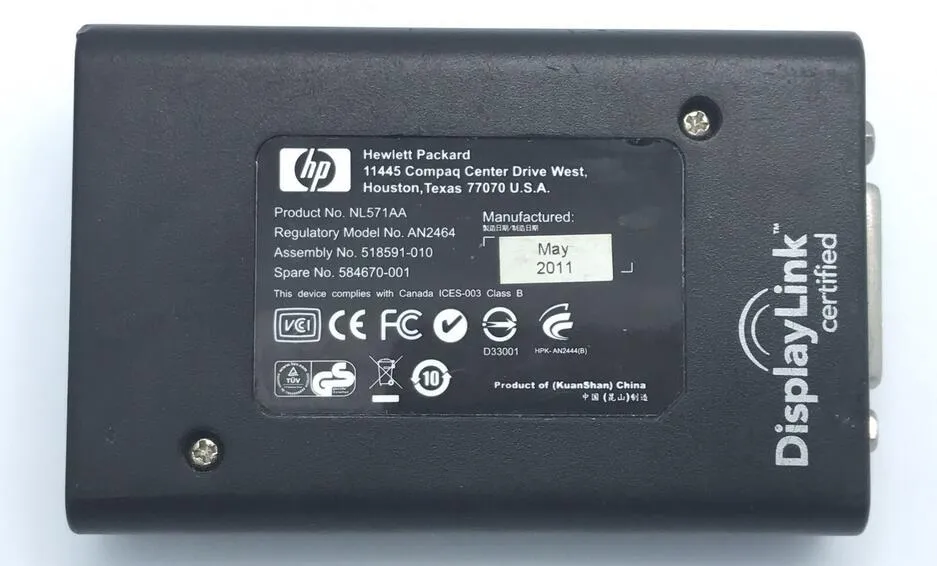 HP USB To DVI Video Graphics Adapter For PC Laptops 584670 001 NL571AA