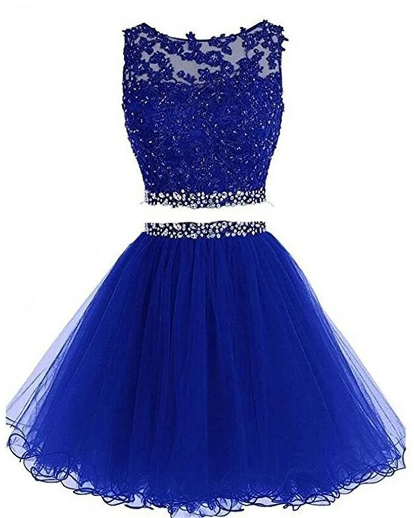 Off the Shoulder Two Piece Short Prom Homecoming Dress Beaded Crystals Appliques Graduation Cocktail Party Gown QC116