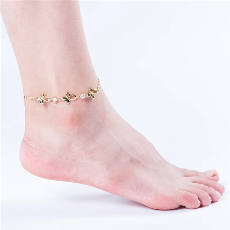 Sweet Design 18K Yellow Gold Plated CZ Butterfly Anklet Bracelet Chain Chains for Girls Women for Wedding Party