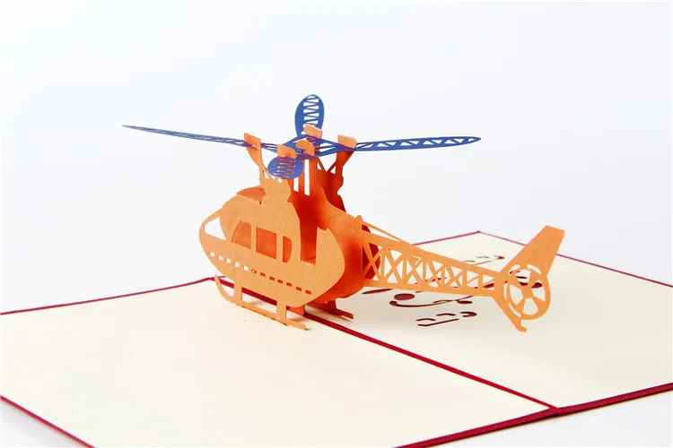 3D Pop Up Greeting Cards Helicopter Happy Birthday Thank You For Children Kids Christmas Festive Party Supplies2685379