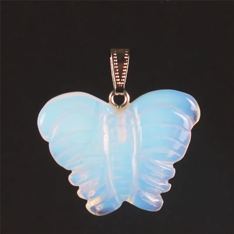 Hand Crafted New Bohemia Fashion Popular Crystal Pendant Animal Butterfly Made of Semi Gems Opal Rose Quartz Jewelry Women Men 